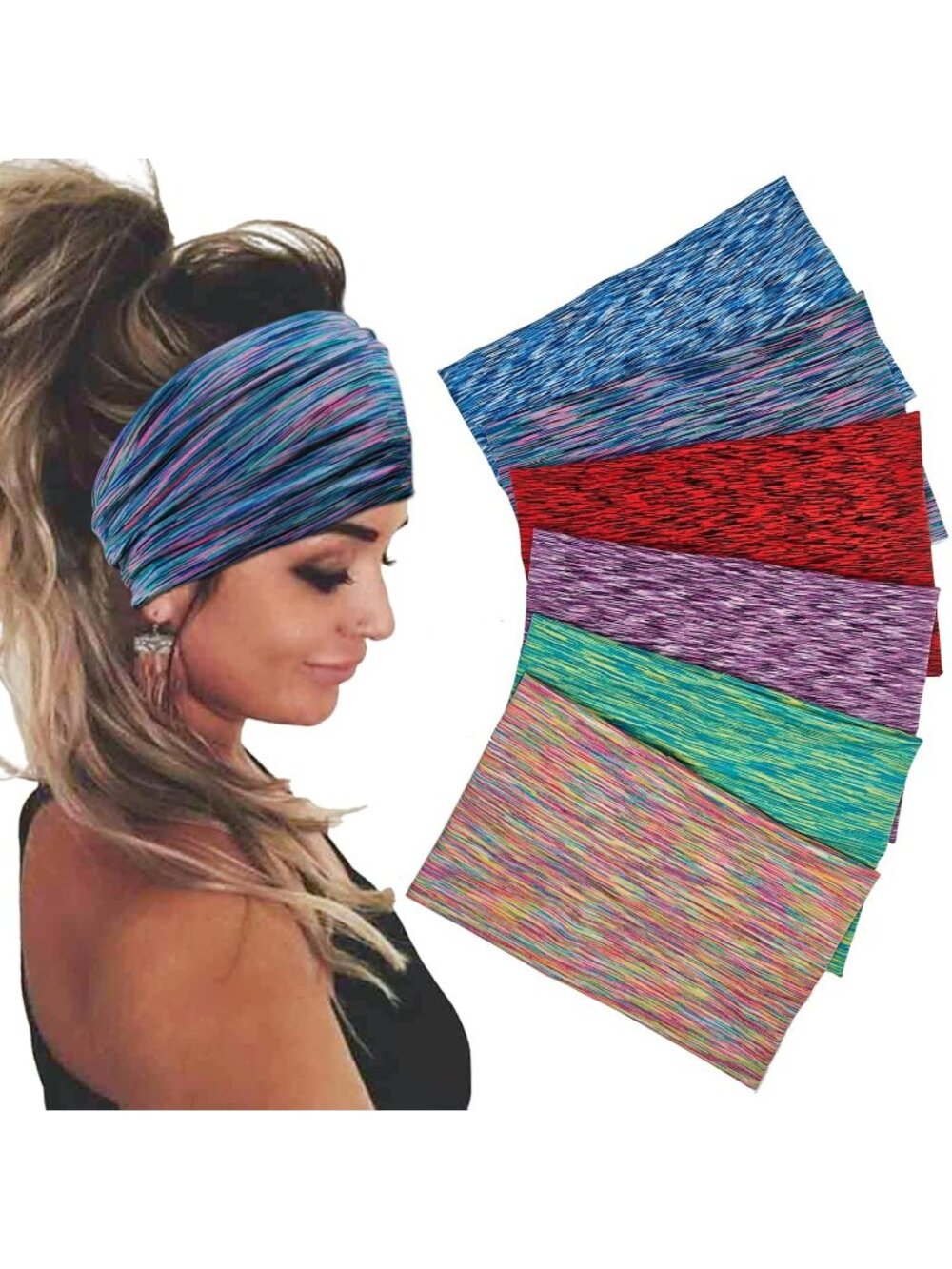 Women Space Dyed Bright Stretch 6 Pack Headband Turban Yoga Hair Accessories